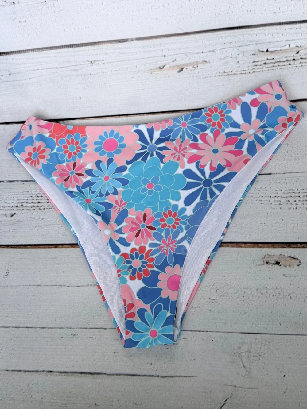 Retro Floral Bandeau Top & High Waisted Bikini Set - Large